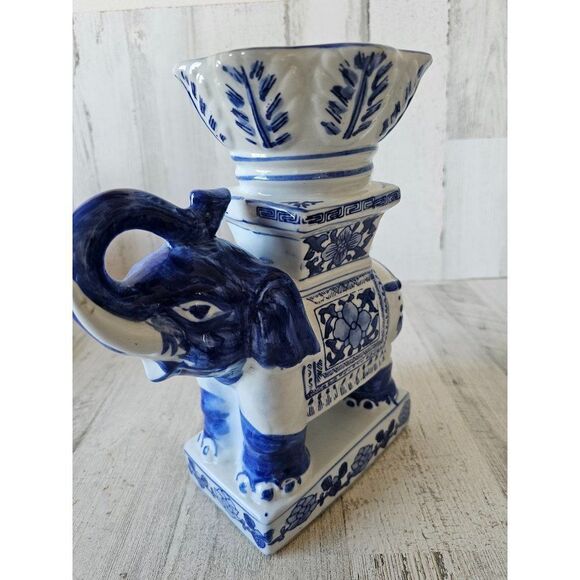 Canton collection twos company elephant vase bowl unique blue Delph statue figur - Picture 6 of 8